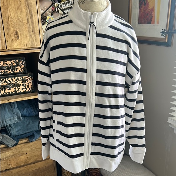 Talbots Jackets & Blazers - Talbots Black and White Zip Up Sweater with Stripes - XL